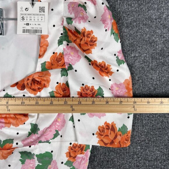 Zara Dress Womens Small White Floral Puff Sleeve Fit Flare Spring NEW NWT - Picture 7 of 12